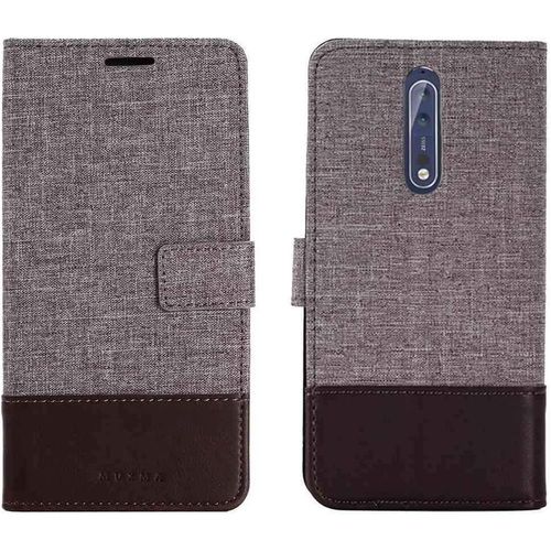 Portefeuille Coque Pour Nokia 8 2017 Smartphone Pu Cuir Flip Magnétique Housse Avec Carte Fentes Et Stand Fonction Style De Toile De Lin Marron