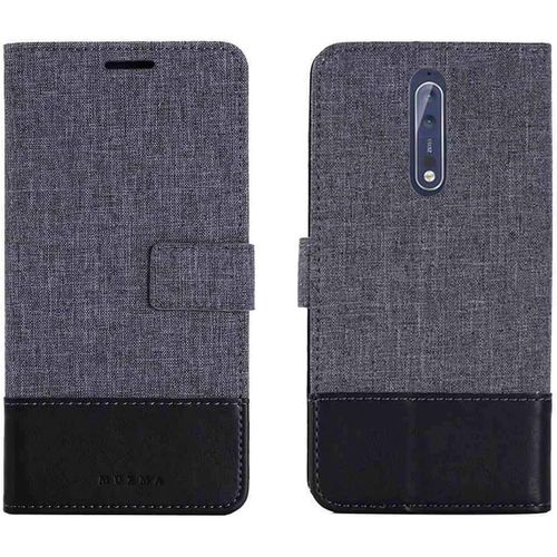 Portefeuille Coque Pour Nokia 8 2017 Smartphone Pu Cuir Flip Magnétique Housse Avec Carte Fentes Et Stand Fonction Style De Toile De Lin Noir