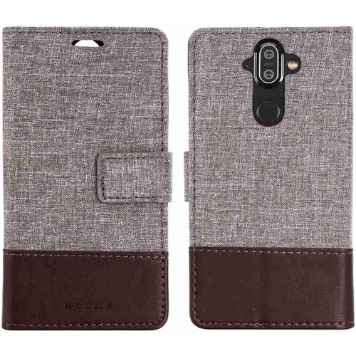 Portefeuille Coque Pour Nokia 8 Sircocco Smartphone Pu Cuir Flip Magnétique Housse Avec Carte Fentes Et Stand Fonction Style De Toile De Lin Marron