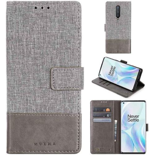 Portefeuille Coque Pour Oneplus 8 Smartphone Pu Cuir Flip Magnétique Housse Avec Carte Fentes Et Stand Fonction Style De Toile De Lin Gris