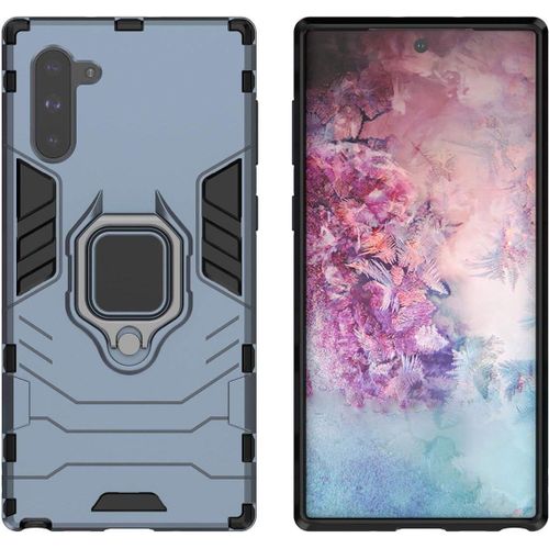 Étui De Protection Antichoc Hybride Double Couche Avec Support De Bague Et Support De Voiture Magnétique Couverture Arrière Pour Samsung Galaxy Note10 Bleu Marin