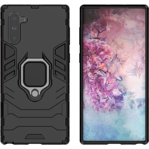 Étui De Protection Antichoc Hybride Double Couche Avec Support De Bague Et Support De Voiture Magnétique Couverture Arrière Pour Samsung Galaxy Note10 Noir