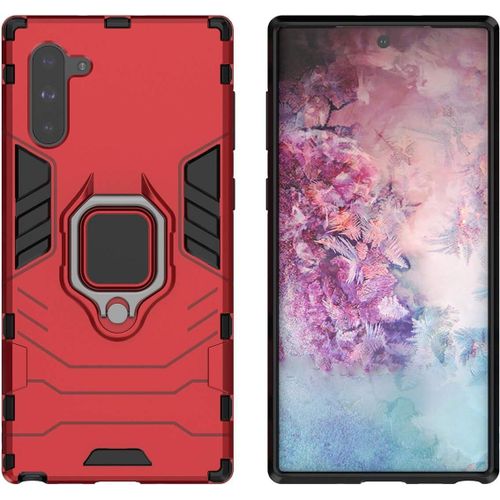 Étui De Protection Antichoc Hybride Double Couche Avec Support De Bague Et Support De Voiture Magnétique Couverture Arrière Pour Samsung Galaxy Note10 Rouge