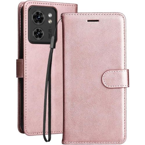 Coque Pour Moto Edge 40 Etui Housse Cuir Pour Moto Edge 40 Étuis À Rabat Portefeuille Avec Emplacement Cartes, Doux Silicone Tpu Case Housse Pour Motorola Edge 40, Or Rose