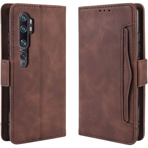 Étui Mi Note 10 Pro, Pu Cuir Tpu Coque Intérieure Boucle Magnétique Étui À Rabat Fonction Support Fente Carte Intégrée Bo Tier Supplémentaire Fente Carte Pour Xiaomi Mi Note 10 Pro - Marron