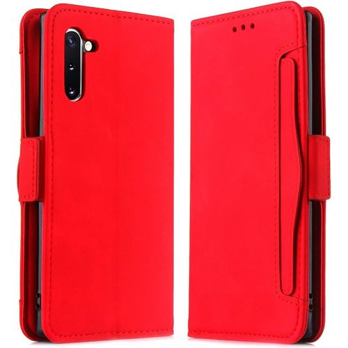 Étui Galaxy Note10, Pu Cuir Tpu Coque Intérieure Boucle Magnétique Étui À Rabat Fonction Support Fente Carte Intégrée Bo Tier Supplémentaire Fente Carte Pour Samsung Galaxy Note10 - Rouge