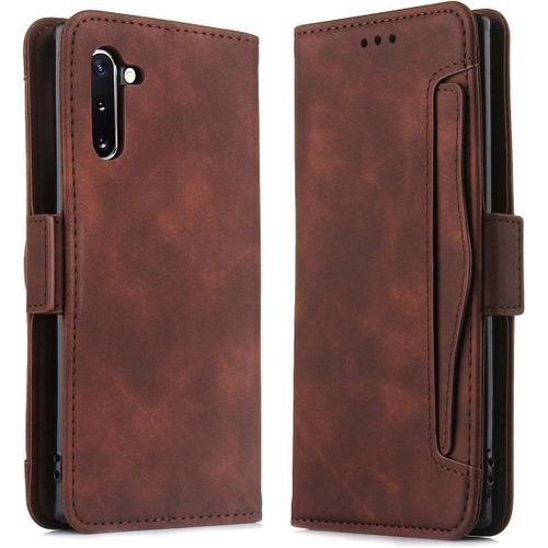 Étui Galaxy Note10, Pu Cuir Tpu Coque Intérieure Boucle Magnétique Étui À Rabat Fonction Support Fente Carte Intégrée Bo Tier Supplémentaire Fente Carte Pour Samsung Galaxy Note10 - Marron