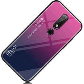 Coque Nokia 6.1 Plus, Etui De Couleur Dégradé Fantastique, Feuille Arrière En Verre Trempé, Pare-Chocs En Tpu Souple Couverture Arrière Pourr Nokia 6.1 Plus - Rosé