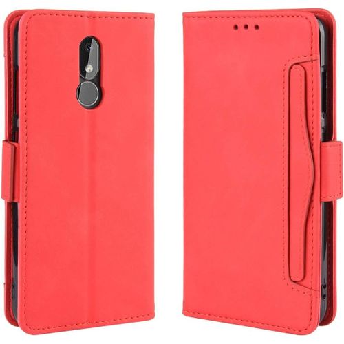 Étui Nokia 3.2, Pu Cuir Tpu Coque Intérieure Boucle Magnétique Étui À Rabat Fonction Support Fente Carte Intégrée Bo Tier Supplémentaire Fente Carte Pour Nokia 3.2 - Rouge