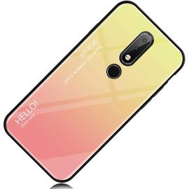 Coque Nokia 6.1 Plus, Etui De Couleur Dégradé Fantastique, Feuille Arrière En Verre Trempé, Pare-Chocs En Tpu Souple Couverture Arrière Pourr Nokia 6.1 Plus - Jaune