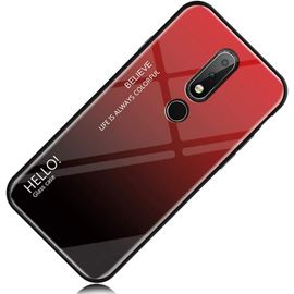 Coque Nokia 6.1 Plus, Etui De Couleur Dégradé Fantastique, Feuille Arrière En Verre Trempé, Pare-Chocs En Tpu Souple Couverture Arrière Pourr Nokia 6.1 Plus - Rouge