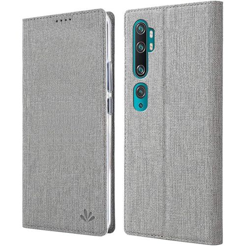 Coque Xiaomi Mi Note 10 Pro, Texture Tissu Haute Qualité Cuir Pu + Étui Intérieur Pu Souple, Étui Rabat Adsorption Magnétique Caché Pour Xiaomi Mi Note 10 Pro - Gris