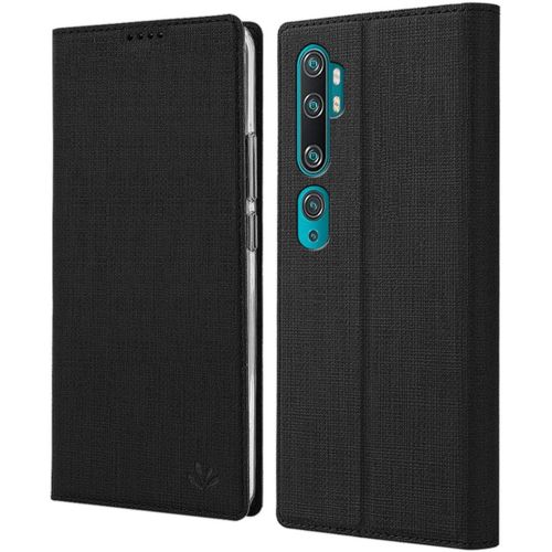 Coque Xiaomi Mi Note 10 Pro, Texture Tissu Haute Qualité Cuir Pu + Étui Intérieur Pu Souple, Étui Rabat Adsorption Magnétique Caché Pour Xiaomi Mi Note 10 Pro - Noir