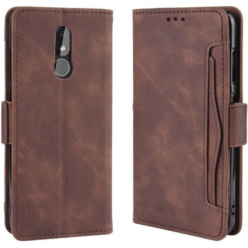 Étui Nokia 3.2, Pu Cuir Tpu Coque Intérieure Boucle Magnétique Étui À Rabat Fonction Support Fente Carte Intégrée Bo Tier Supplémentaire Fente Carte Pour Nokia 3.2 - Marron