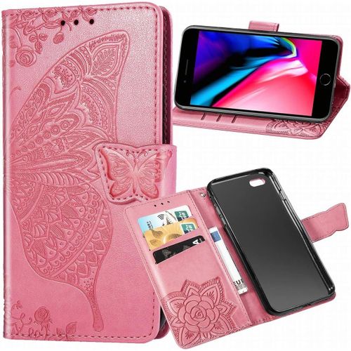 Coque Pour Lg V50 Thinq 5g/Lm V500em Papillon 3d Portefeuille Housse Cuir Protection Magnétique Silicone Tpu Cover Etui Lg V50 Thinq 5g Avec Emplacement Cartes Fonction Support Rose