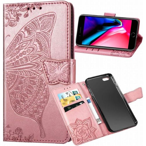 Coque Pour Lg V50 Thinq 5g/Lm V500em Papillon 3d Portefeuille Housse Cuir Protection Magnétique Silicone Tpu Cover Etui Lg V50 Thinq 5g Avec Emplacement Cartes Fonction Support Rose Gold