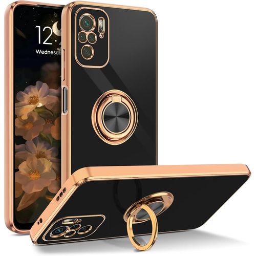 Coque Pour Xiaomi Redmi Note 10 4g/Note 10s Tpu Souple En Silicone Avec 360° Ring Stand Support De Voiture Magnétique Etui Xiaomi Redmi Note 10 Housse Antichoc Cover Xiaomi Redmi Note 10s-Noir