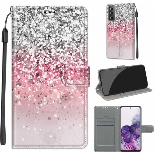 Coque Pour Samsung Galaxy S21 Plus 5g, Protection Housse En Cuir Pu Portefeuille À Rabat Motif Wrist Strap , Flip Antichoc Etui À Pour Samsung S21 Plus 5g Argent Rose