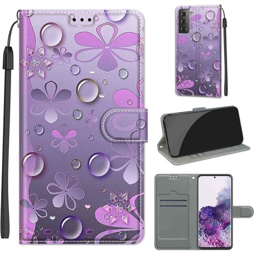 Coque Pour Samsung Galaxy S21 Plus 5g, Protection Housse En Cuir Pu Portefeuille À Rabat Motif Wrist Strap , Flip Antichoc Etui À Pour Samsung S21 Plus 5g Goutte D'eau B