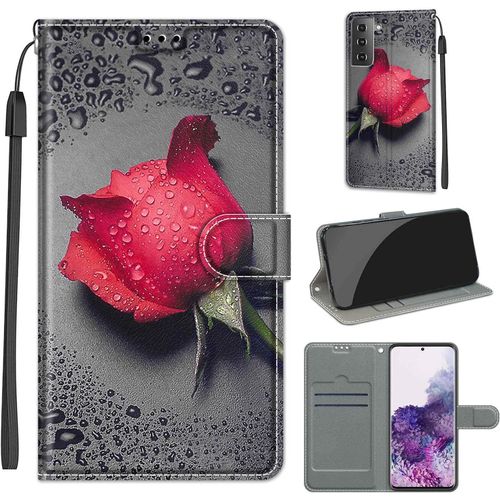 Coque Pour Samsung Galaxy S21 Plus 5g, Protection Housse En Cuir Pu Portefeuille À Rabat Motif Wrist Strap , Flip Antichoc Etui À Pour Samsung S21 Plus 5g Rose A