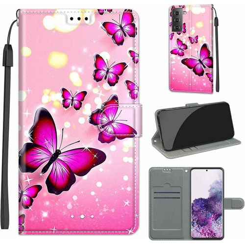 Coque Pour Samsung Galaxy S21 Plus 5g, Protection Housse En Cuir Pu Portefeuille À Rabat Motif Wrist Strap , Flip Antichoc Etui À Pour Samsung S21 Plus 5g Papillon A