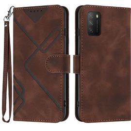 Étui De Protection Pour Xiaomi Poco M3 - Motif Ligne - Étui À Rabat En Cuir Synthétique - Avec Compartiment Pour Cartes Magnétique - Marron