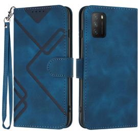 Étui De Protection Pour Xiaomi Poco M3 - Motif Ligne - Étui À Rabat En Cuir Synthétique - Avec Compartiment Pour Cartes Magnétique - Bleu