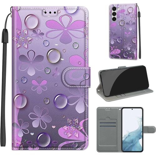 Coque Pour Samsung Galaxy S23 Plus, Protection Housse En Cuir Pu Portefeuille À Rabat Motif Wrist Strap , Flip Antichoc Etui À Pour Samsung S23 Plus Goutte D'eau B