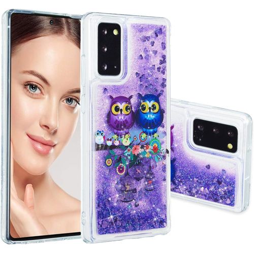 Liquide Coque Samsung Galaxy Note20 Glitter Étui Magnifique Shiny Pourpre Paillettes Sables Mouvants Transparente Arrière Flowing Housse Amour Style Cute Lovely Dynamique Phone Case Hibou