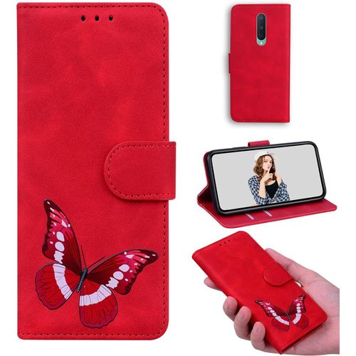 Bookstyle Coque Cuir Pour Oneplus 8 Étui Flip Stand Wallet Cover Color Printed Butterfly Skin Friendly Pu Cuir Folio Tpu Coque Intérieure Fente Pour Carte Case Pour Oneplus 8 Rouge