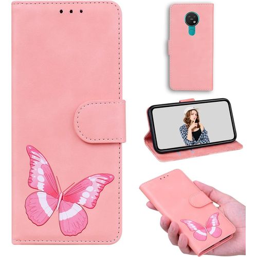 Leather Pu Coque Cuir Pour Nokia 6.2 Nokia 7.2 Étui Flip Stand Wallet Cover Printed Butterfly Skin Friendly Pu Cuir Folio Tpu Coque Intérieure Fente Pour Carte Case Pour Nokia 6.2 Nokia 7.2 Rose