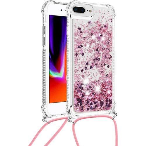 Doux Tpu Coque Pour Iphone 6s Plus/7 Plus/8 Plus Coques Pop Magnifique Liquide Paillettes Coque Étincelle Protection Arrière Silicone Coque Antichoc Mignon Transparente Cordon Case Pour-Or Rose