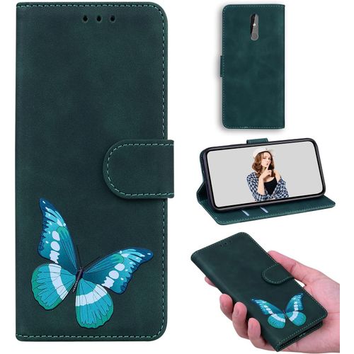 Folio Etui Coque Pour Nokia 3.2 Étui Flip Stand Wallet Cover Color Printed Butterfly Pattern Skin Friendly Pu Cuir Tpu Coque Intérieure Fente Pour Carte Case Pour Nokia 3.2 Vert Foncé