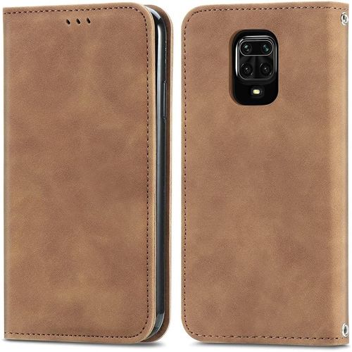 Coque Pour Xiaomi Redmi Note 9s Étuis À Rabat Coque Portefeuille Folio Fentes Pour Cartes Support Flip Cover Housse De Protection Pour Xiaomi Redmi Note 9 Pro/Redmi 9 Pro Max Marron