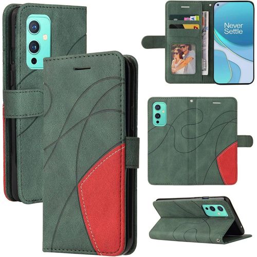 Coque Oneplus 9 Étui En Cuir Oneplus 9 Coque Portefeuille Avec Emplacements Cartes Béquille Housse De Protection Oneplus 9 Flip Cover Vert