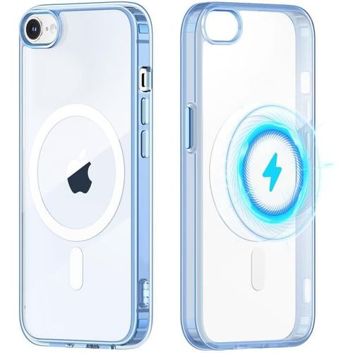 Transparente Magnétique Coque Pour Iphone 8/7 / Se 2020 / Se 2022 4,7"", Pour Magsafe Ultra Mince Silicone Tpu + Pc Housse De Protection Anti-Choc Anti-Rayures Bumper Etui, Bleu
