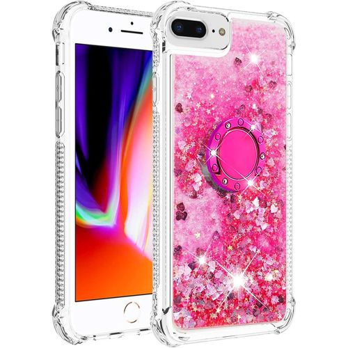 Porte-Anneau Case Coque Pour Iphone 6s Plus/7 Plus/8 Plus Coques Pop Magnifique Liquide Paillettes Doux Tpu Coque Étincelle Protection Arrière Silicone Coque Antichoc Mignon Transparente Pour-Rose