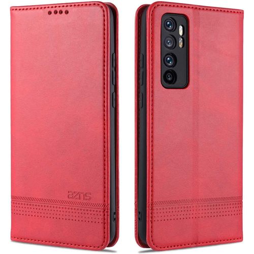 Coque Pour Xiaomi Mi Note 10 Lite Coque À Rabat Étui De Protection Housse En Cuir Avec Béquille Porte Carte Magnétique Fermeture Rouge