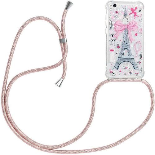 Bling Glitter Liquid Case Avec Corde Pour Huawei P8 Lite 2017 Honor 8 Lite P9 Lite 2017, Transparent Crystal Soft Silicone Tpu Bumper Protector Case Avec Cordon Pendentif Réglable Case And Strap