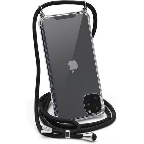 Avec Cordon De Collier Coque Pour Iphone Xs Max Transparent Tpu Housse De Protection Antichoc Ultra Fine Chaîne Cordon Lanière Cover Necklace Bandouilière Case Pour Apple Iphone Xs Max, Noir