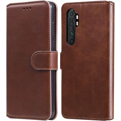Coque En Cuir Pour Xiaomi Mi Note 10 Lite Coque Portefeuille Étuis À Rabat Folio Pu & Tpu Fente Pour Carte Support Fermeture Magnétique Housse De Téléphone Antichoc Marron