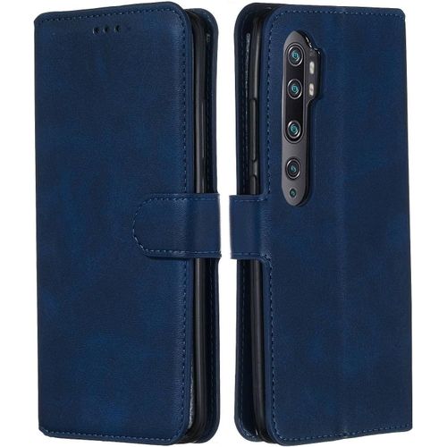 Coque En Cuir Pour Xiaomi Mi Note 10/Note 10 Pro Coque Portefeuille Étuis À Rabat Folio Pu & Tpu Fente Pour Carte Support Fermeture Magnétique Housse De Téléphone Antichoc Bleu