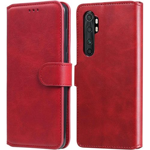 Coque En Cuir Pour Xiaomi Mi Note 10 Lite Coque Portefeuille Étuis À Rabat Folio Pu & Tpu Fente Pour Carte Support Fermeture Magnétique Housse De Téléphone Antichoc Rouge