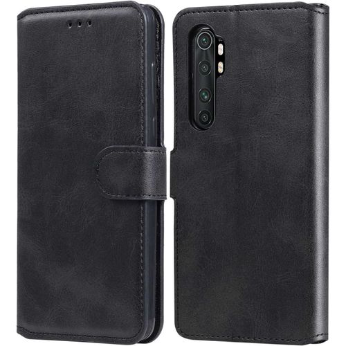 Coque En Cuir Pour Xiaomi Mi Note 10 Lite Coque Portefeuille Étuis À Rabat Folio Pu & Tpu Fente Pour Carte Support Fermeture Magnétique Housse De Téléphone Antichoc Noir