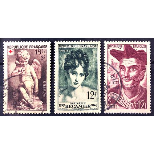 Rabelais 12f (N° 866) + Madame Récamier 12f (N° 875) + Croix Rouge 1950 - L'amour 15f+3f (N° 877) Obl - France Année 1950 - Brn83 - N25161