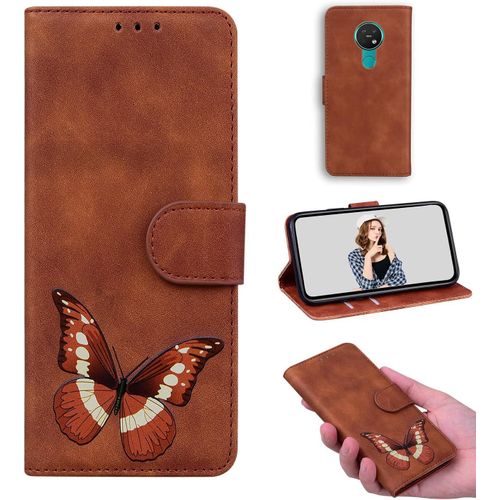 Pochette Flip Coque Cuir Pour Nokia 6.2 Nokia 7.2 Étui Flip Stand Wallet Cover Butterfly Skin Friendly Pu Cuir Folio Tpu Coque Intérieure Fente Pour Carte Case Pour Nokia 6.2 Nokia 7.2 Brun