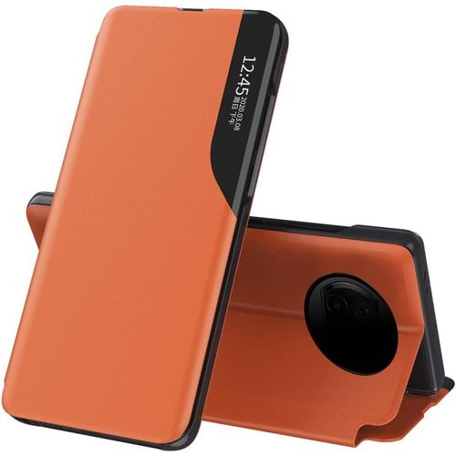 Case Pour Xiaomi Redmi Note 9 5g Coque Flip Hard Pc+Pu Cuir Smart Window Avec Support Housse Magnetic Antichoc Protection Etui Pour Xiaomi Redmi Note 9t/Redmi Note 9 5g Qhbx Orange.