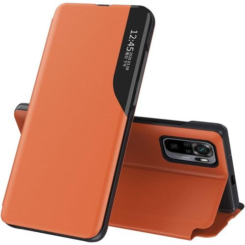 Case Pour Xiaomi Redmi Note 10 4g Coque Flip, Hard Pc + Pu Cuir Smart Window Avec Support Housse Magnetic Antichoc Protection Etui Pour Xiaomi Redmi Note 10s/Redmi Note 10 4g Qhbx Orange.