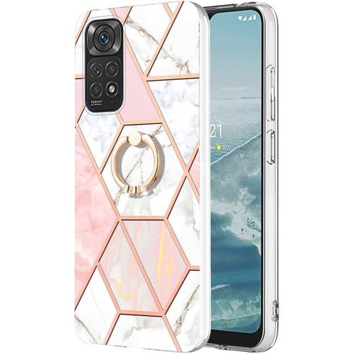 Coque Pour Xiaomi Redmi Note 11s/ Poco M4 Pro 5g, Antichoc Protecteur Case Avec Anneau Support,Marbre Mat Tpu Coque De Téléphone,Antichoc Case-Pink