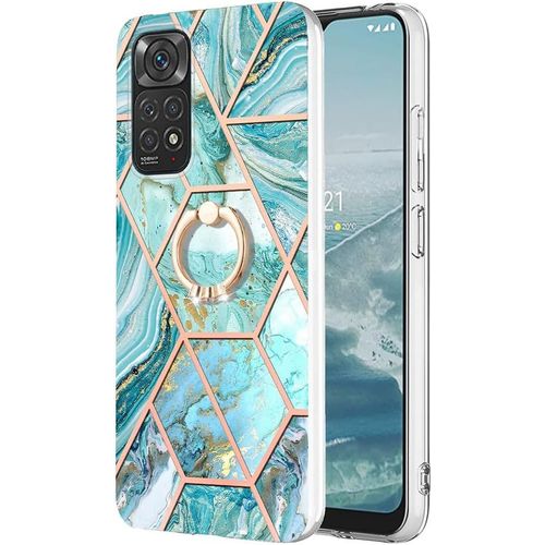 Coque Pour Xiaomi Redmi Note 11s/ Poco M4 Pro 5g, Antichoc Protecteur Case Avec Anneau Support,Marbre Mat Tpu Coque De Téléphone,Antichoc Case-Blue